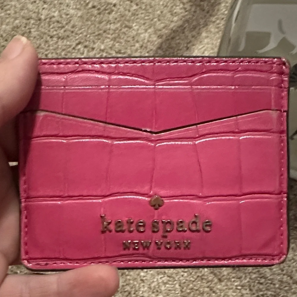 Kate Spade Fuchsia Croc-Embossed Card Holder